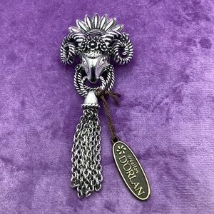 Vintage D’Orlan  Silver Ram Brooch with Tassels